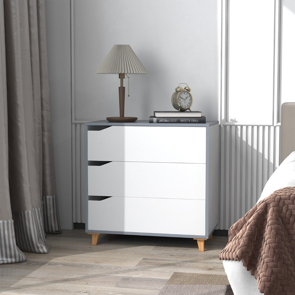 Cómoda de 3 Gavetas Mesinhas de Cabeceira com Pegas Integradas Dispositivo Antivuelco para Corredor Entrada Quarto 75 x 42 x 75 cm Branco