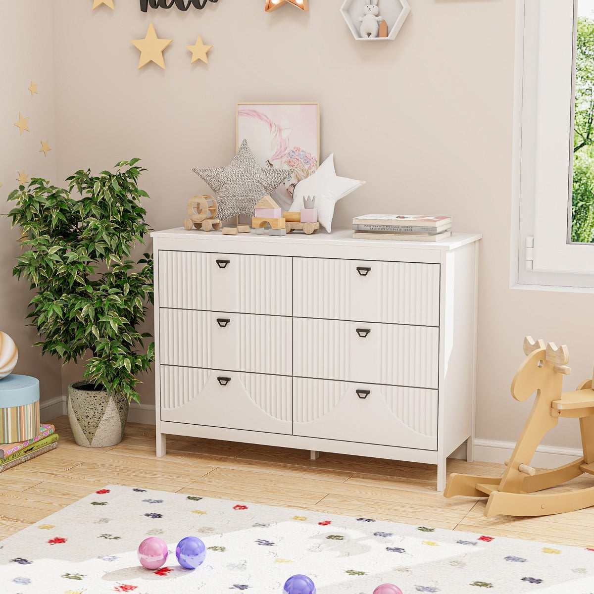 Cómoda de 6 Gavetas Moderna Armário de Arrumação para Casa Antiqueda Gabinete Lateral para Cozinha Quarto Escritório Branco