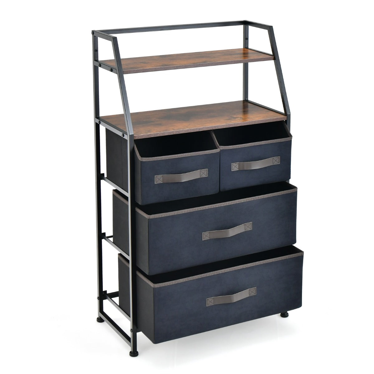 Cómoda de 4 Gavetas em Tecido Aparador com 2 Prateleiras Anti-Tombo e Armário Cómoda para Quarto Hall de Entrada 58 x 29 x 100 cm Castanho