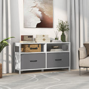 Cómoda com 2 Gavetas Móvel de TV até 45” com 2 Estantes Abertos e Contentores de Tecido para Quarto Sala de Estar Domitório Branco