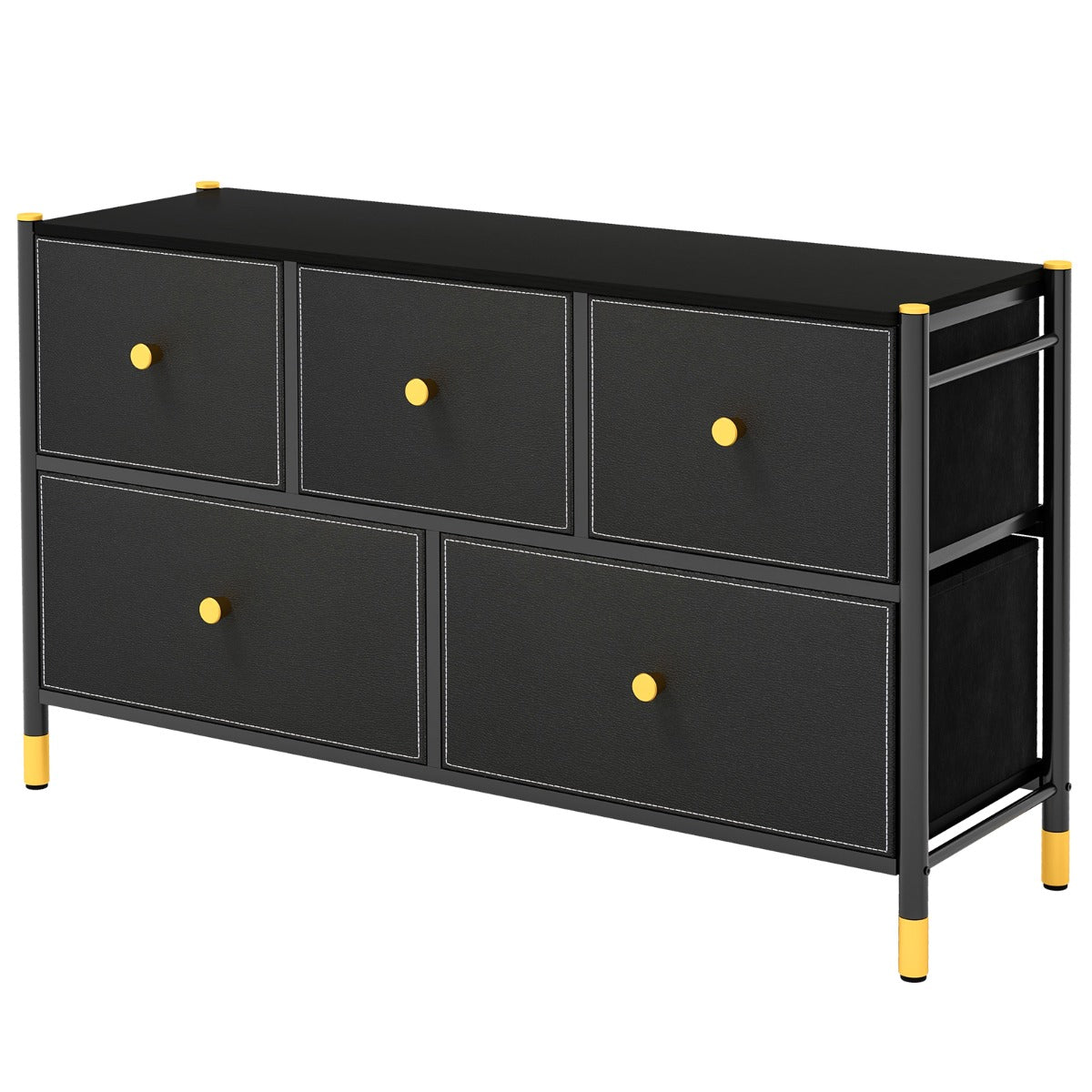 Cómoda de 5 Gavetas em Tecido com Estrutura de Metal para Quarto Sala de Estar e Corredor 100 x 30 x 58,5 cm Preto
