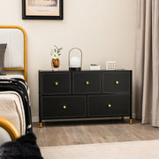 Cómoda de 5 Gavetas em Tecido com Estrutura de Metal para Quarto Sala de Estar e Corredor 100 x 30 x 58,5 cm Preto