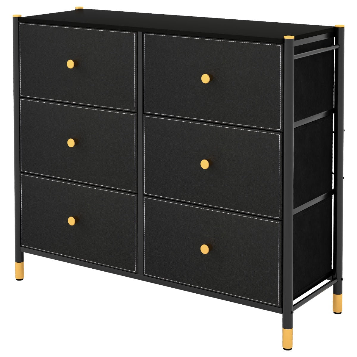 Cómoda de 6 Gavetas em Tecido com Estrutura de Metal para Quarto, Sala de Estar e Corredor 89 x 30 x 76,5 cm Preto