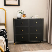 Cómoda de 6 Gavetas em Tecido com Estrutura de Metal para Quarto, Sala de Estar e Corredor 89 x 30 x 76,5 cm Preto