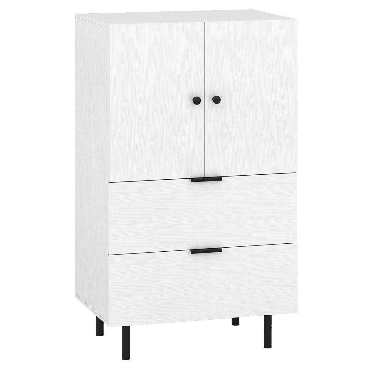 Aparador com 2 Gavetas e Porta Armário Unidade de Arrumação Independente com Pés de Metal Elevados 60 x 41,5 x 102 cm Branco