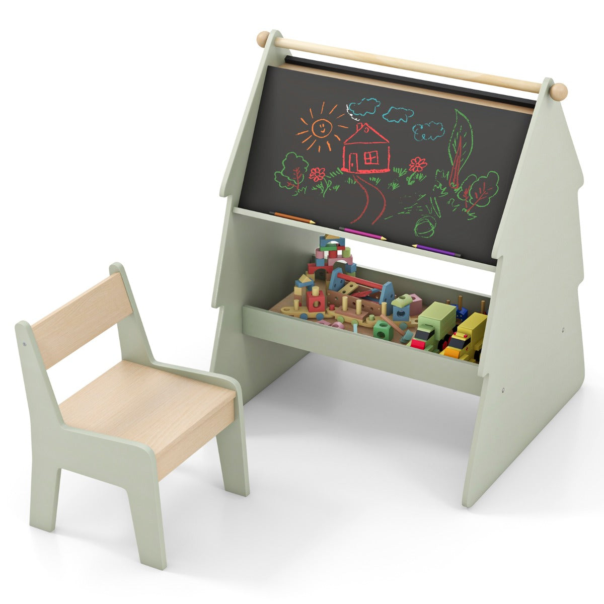 Conjunto de Cabalete de Arte para Crianças – 2 pizarras – Verde