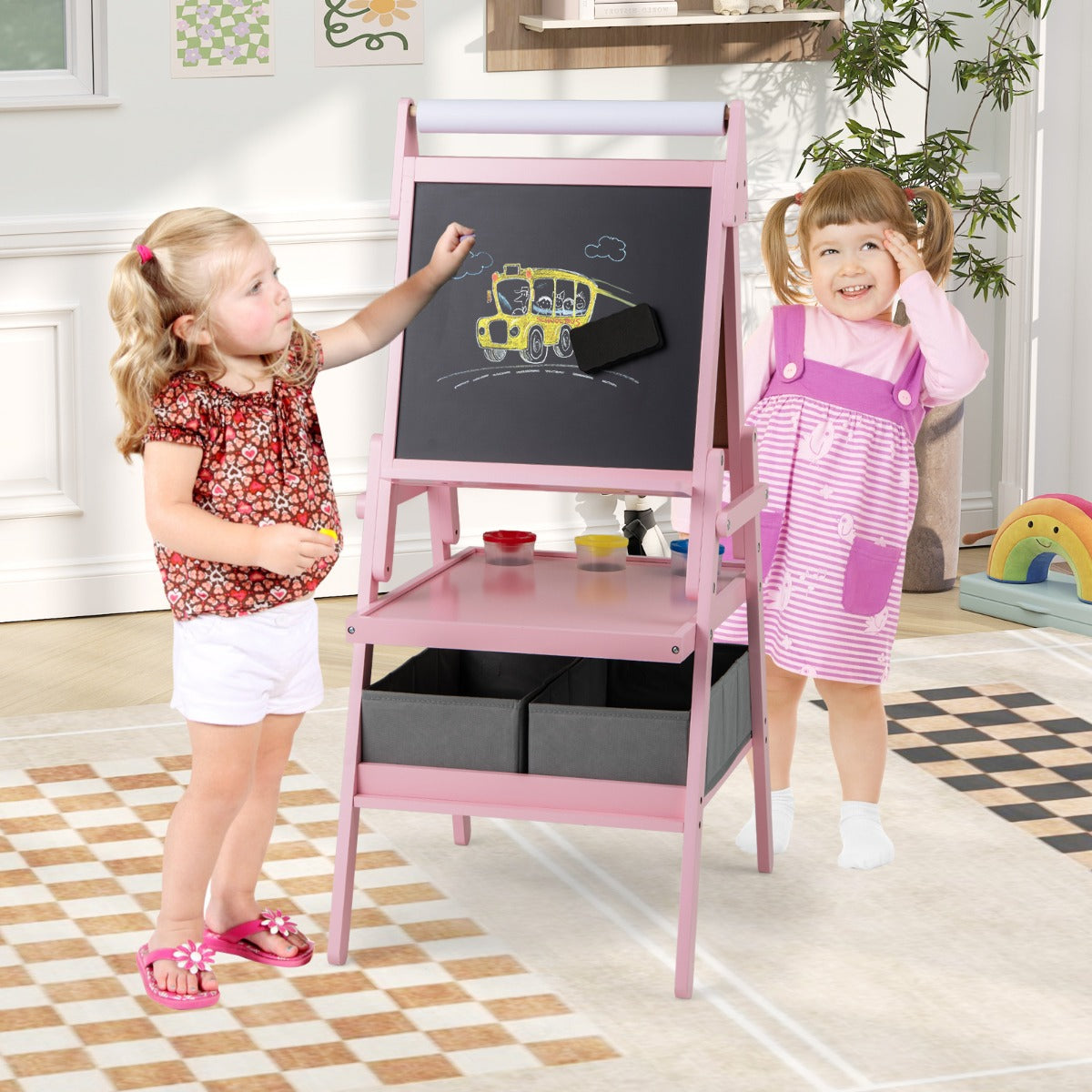 Cavalete de Arte 3 em 1 – 54 x 46 x 101,5 cm – Rosa – MDF