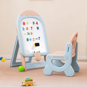 Caballete de Arte Plegável com Altura Ajustável e Cadeira Marcadores Borracha Seca Brinquedos Magnéticos para Crianças Maiores de 1 Ano Azul