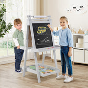 Caballete de Arte Dobrável de Dupla Face 3 em 1 com Quadro e Rolo de Papel Substituível 3 Copos Bandejas para Crianças com Mais de 3 Anos Cinzento
