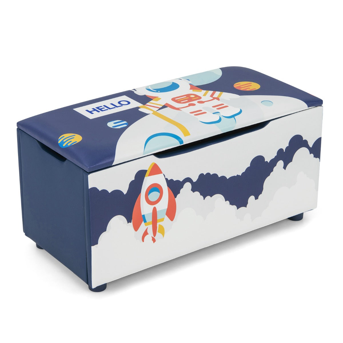 Baú de Brinquedos Estofado Organizador Infantil com Tampa Removível 75 x 36 x 38 cm Azul e Branco