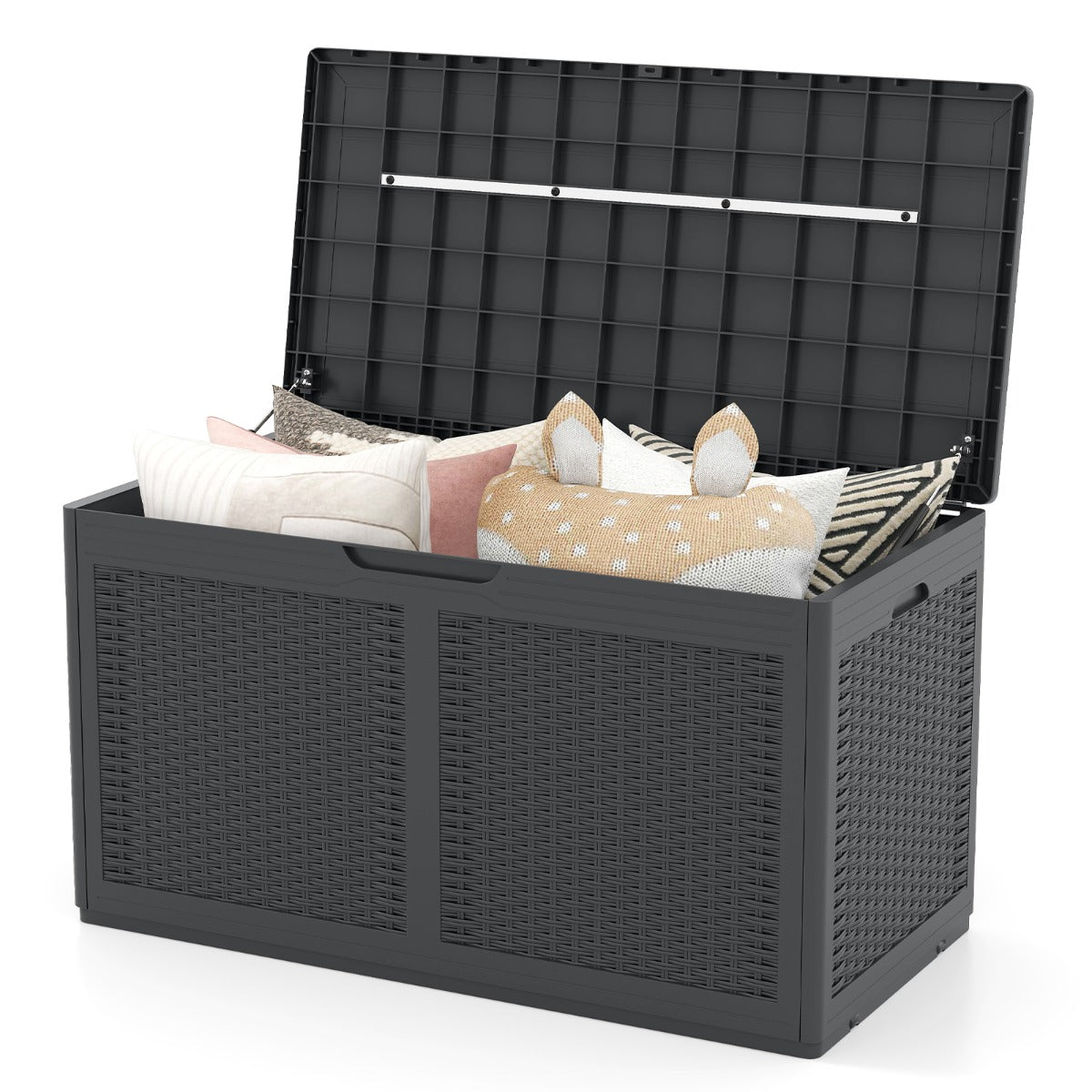Caja de Armazenamento em Resina 380 L Contêiner com Rodas Tampa Bloqueável para Exterior 111 x 56 x 61 cm - Cinzento