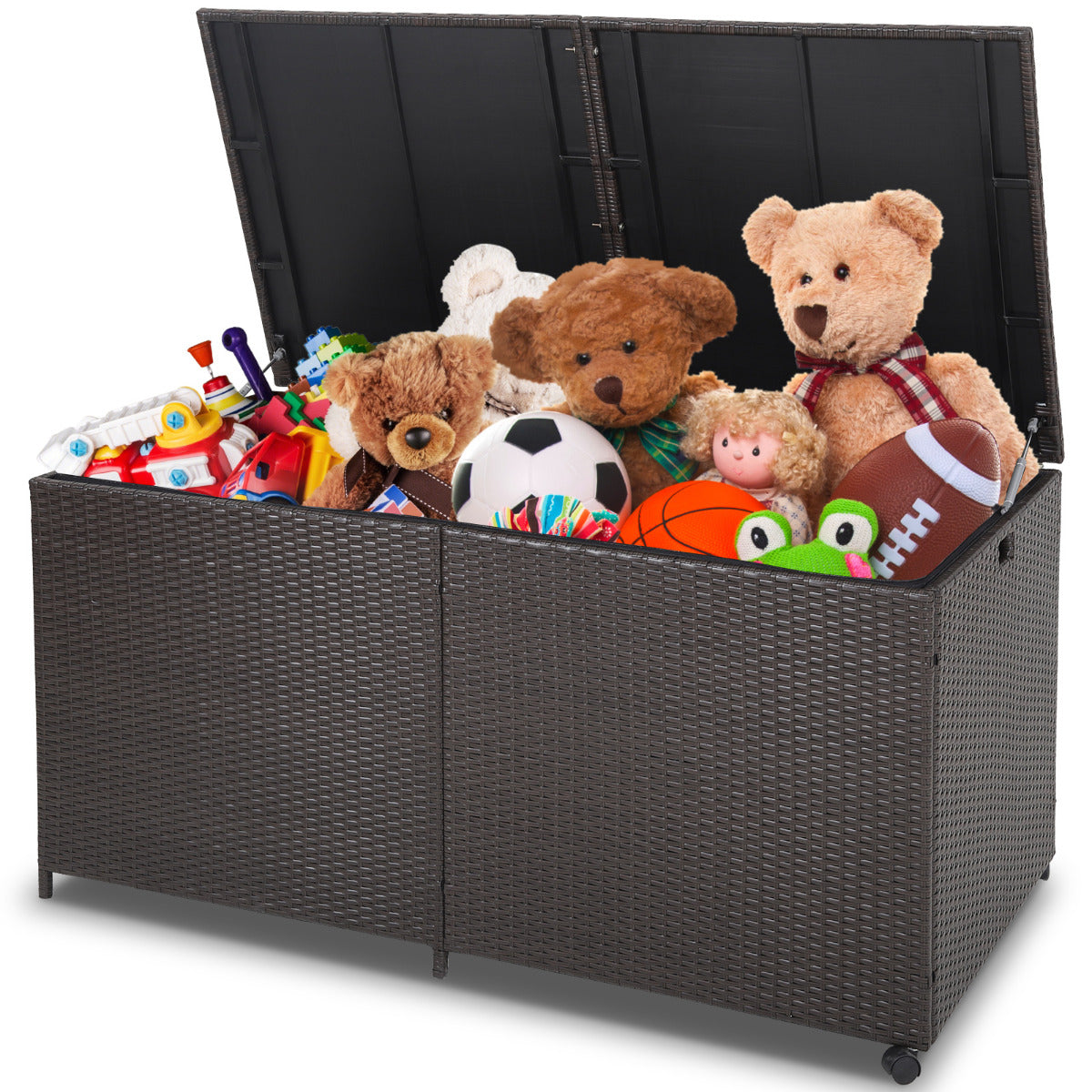 Cesto de Arrumação de Vime 662 L para Terraço Contentor de Ratan com 2 Rodas Universais para Exterior Pátio Alpendre