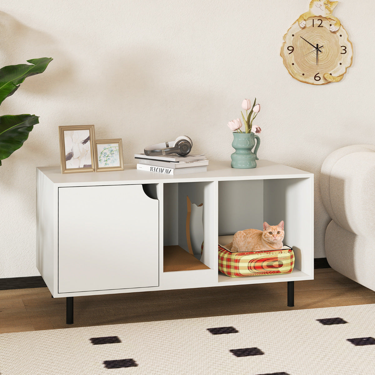 Caixa de Areia para Gatos – 100 x 52 x 55 cm – Branco – Metal