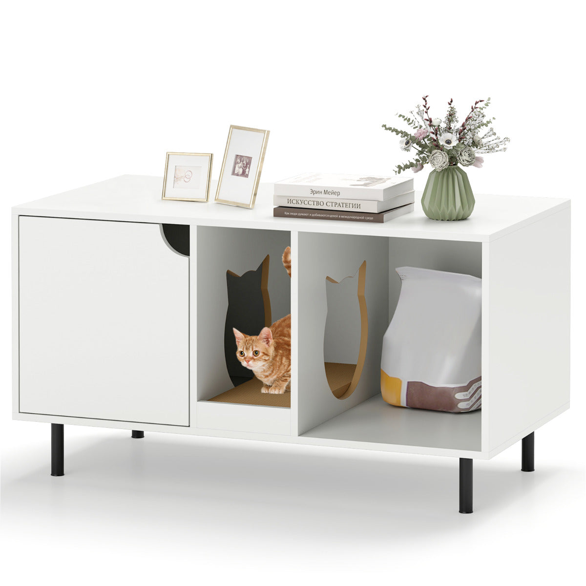 Caixa de Areia para Gatos – 100 x 52 x 55 cm – Branco – Metal