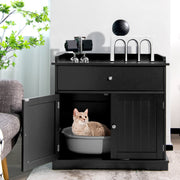 Caixa de Areia para Gatos Casa para Gatinhos com Caixa 2 Portas Móvel de Cabeceira Sanita Mesa Auxiliar 76 x 53 x 74 cm Preto
