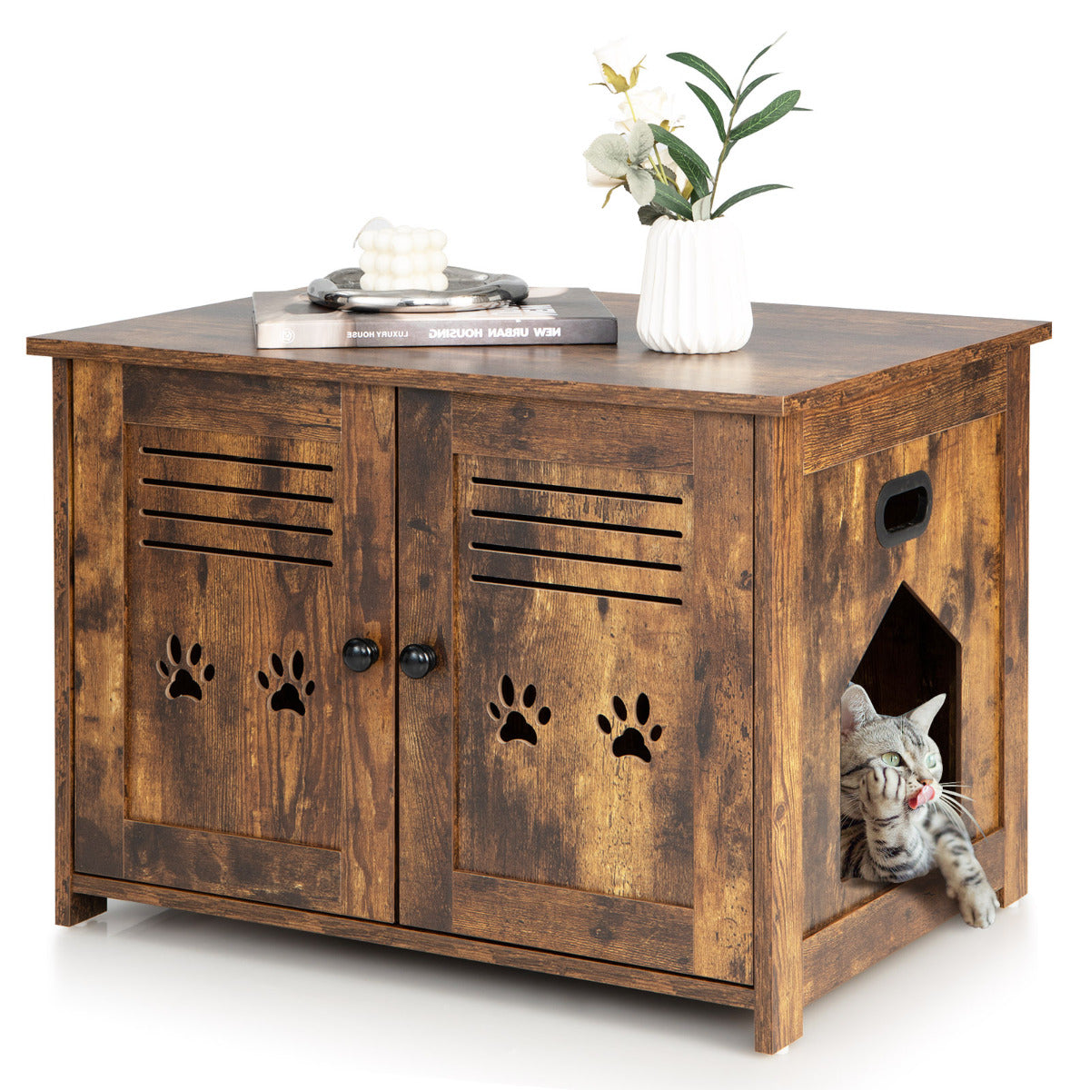 Casa de Areia para Gatos – 70 x 51,5 x 50,5 cm – Castanho – MDF folheado