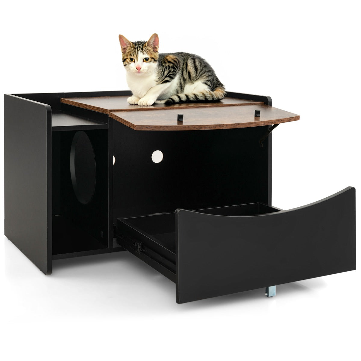 Móvel para Gatos com Gaveta Removível – 78 x 50 x 51,5 cm – Preto