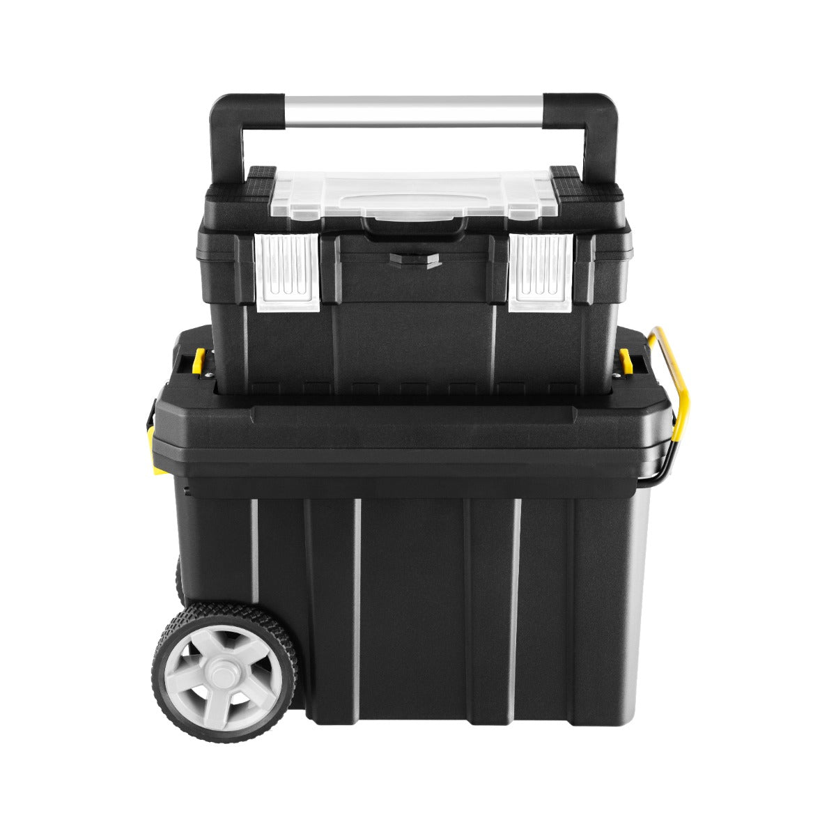 Conjunto de 2 Caixas de Ferramentas Portátil com Carrinho, Pega e Tabuleiro Removível para Casa, Garagem e Fábrica 58 x 29 x 60 cm Preto
