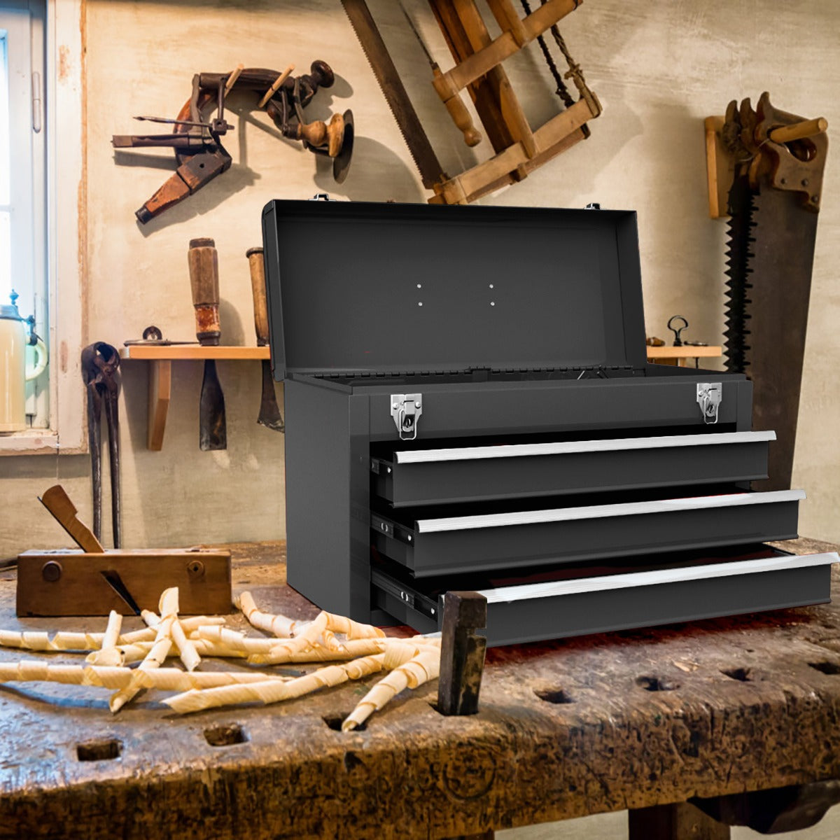 Caixa de Ferramentas de Metal – 52 x 21 x 30 cm – Preto