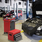 Carrinho de Ferramentas Desmontável para Garagem com Rodas Bloqueáveis Estante Ajustável e Forro Antideslizante 59 x 28 x 102 cm - Vermelho + Preto