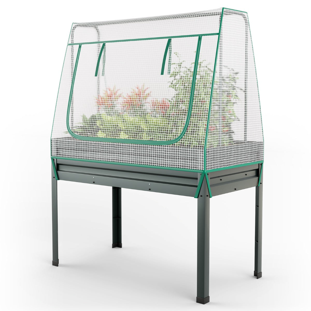 Cama de Plantas Elevada 3 em 1 em Metal Galvanizado com Pernas e Furos de Drenagem 115 x 60 x 150 cm Cinza e Branco