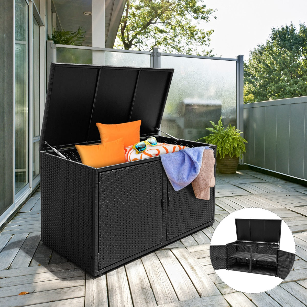 Baú de Armazenamento – 115 x 60 x 65 cm – Preto – Vime PE e Aço