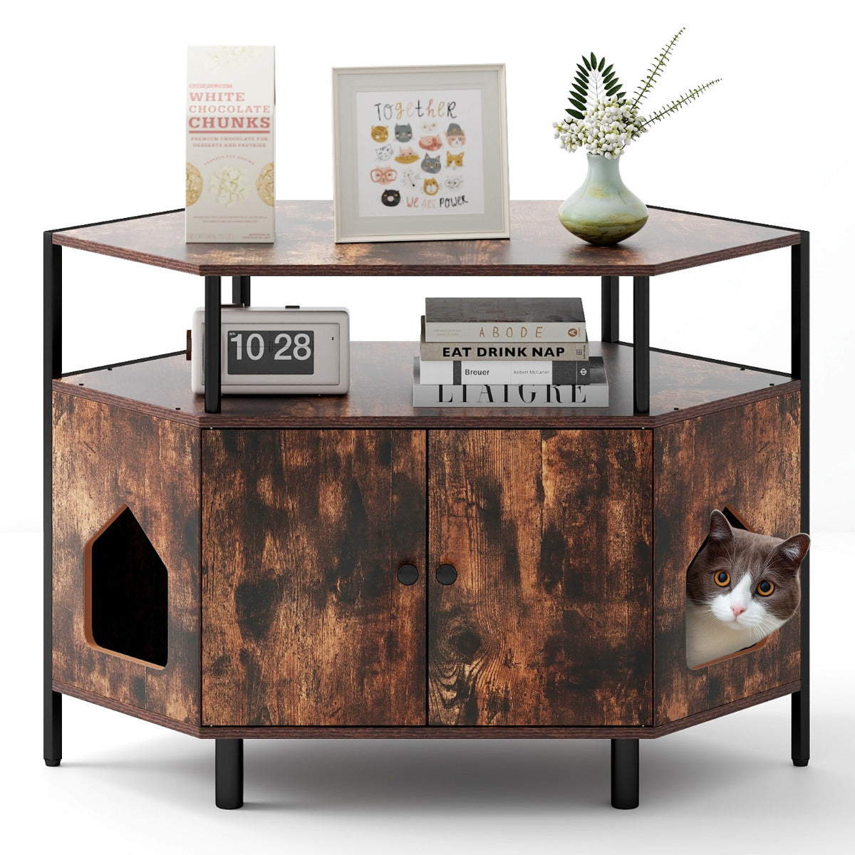 Cama de Canto para Gatos – 105 x 50 x 73 cm – Castanho – Metal e Madeira Projetada