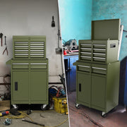 Caja para Ferramentas com 5 Gavetas e Armário de Grande Capacidade com Rodas Bloqueáveis e Prateleira para Garagem Verde