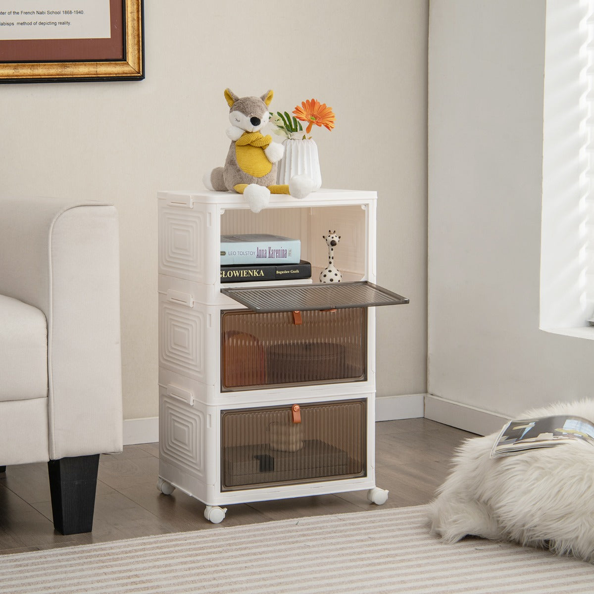 Sapateira Vertical Dobrável de 3 Níveis – 40 x 27,5 x 64 cm – Branco – PP