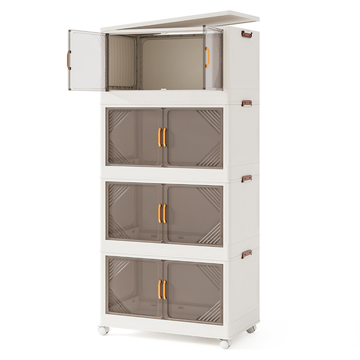 Caixas de Armazenamento 284 L com Tampa Contentores Empilháveis com Rodas e Portas Organizador Dobrável para Quarto Branco