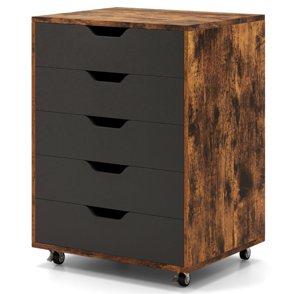 Organizador com 5 Gavetas e Rodas em Madeira para Documentos e Mesa de Cabeceira para Casa ou Escritório 49 x 40 x 65 cm Castanho