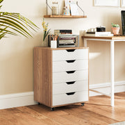 Cajonera Organizadora com 5 Gavetas Cajonera para Documentos com Rodas Mesa de Cabeceira para Casa e Escritório 49 x 40 x 65 cm Natural