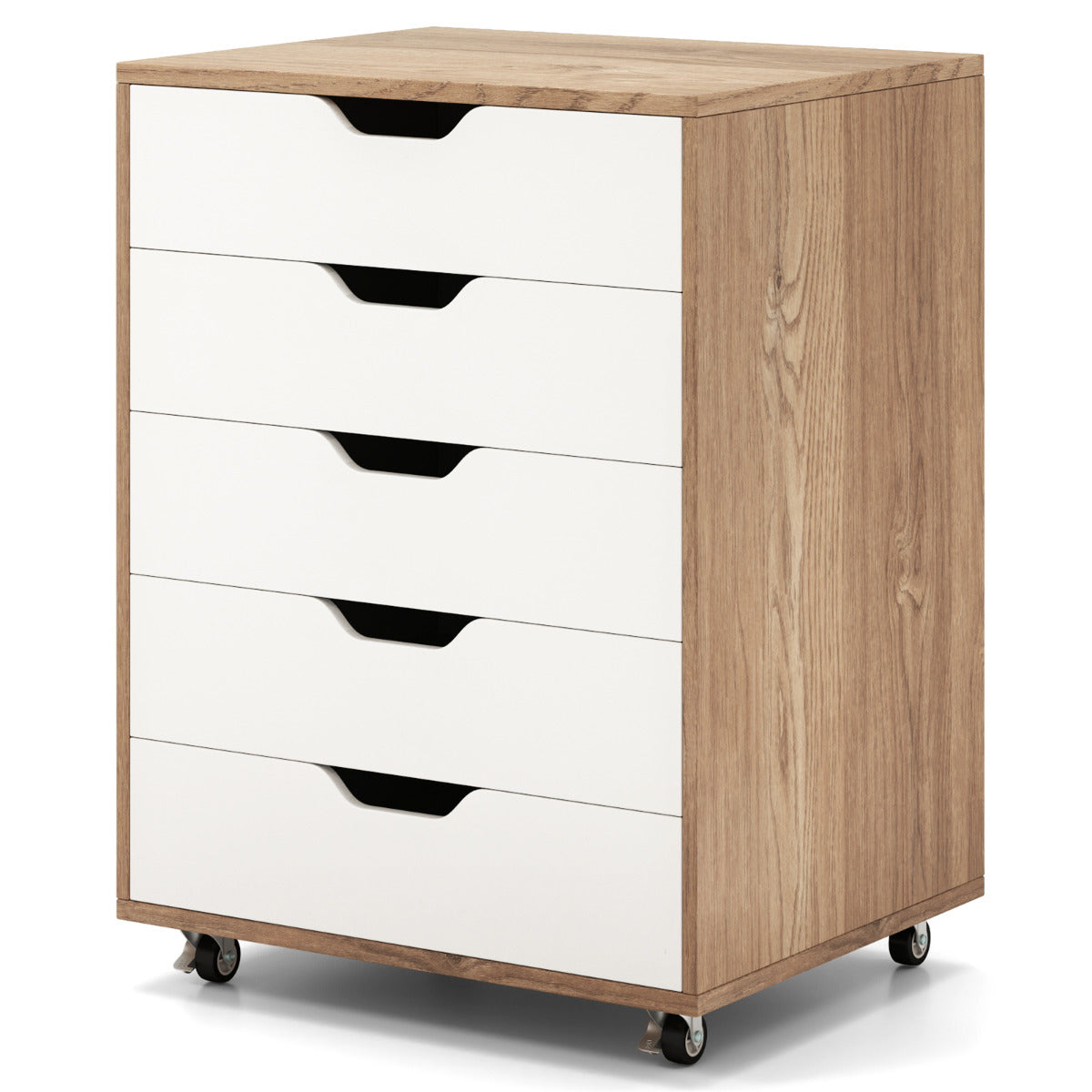 Cajonera Organizadora com 5 Gavetas Cajonera para Documentos com Rodas Mesa de Cabeceira para Casa e Escritório 49 x 40 x 65 cm Natural