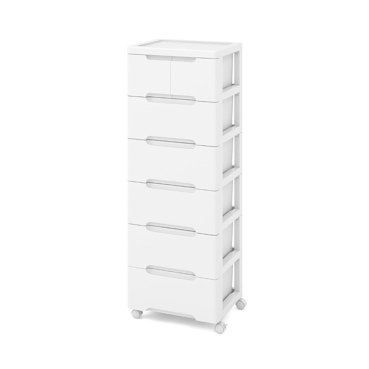 Armário de Arrumação com Rodas Unidade de Armazenamento Vertical com 6 Gavetas Rodas Universais e Traváveis Contentor de Armazenamento Branco