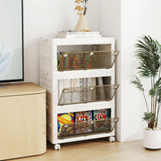 Organizador de Armazenamento Plástico de 126 L com 3 Níveis, Caixas Empilháveis Dobráveis com Tampa e Rodas para Quarto e Sala de Estar em Branco