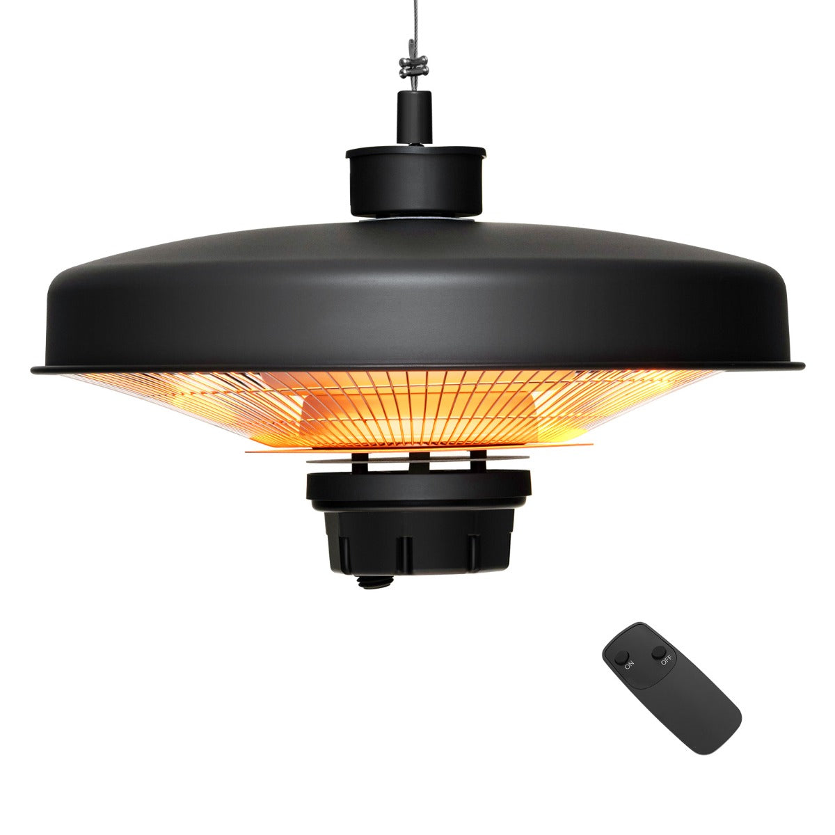 Calentador Elétrico de Teto de Pátio 2000W com Controlo Remoto Área de Cobertura 6㎡ Calentador Pendente para Exteriores 45 x 27 cm Preto