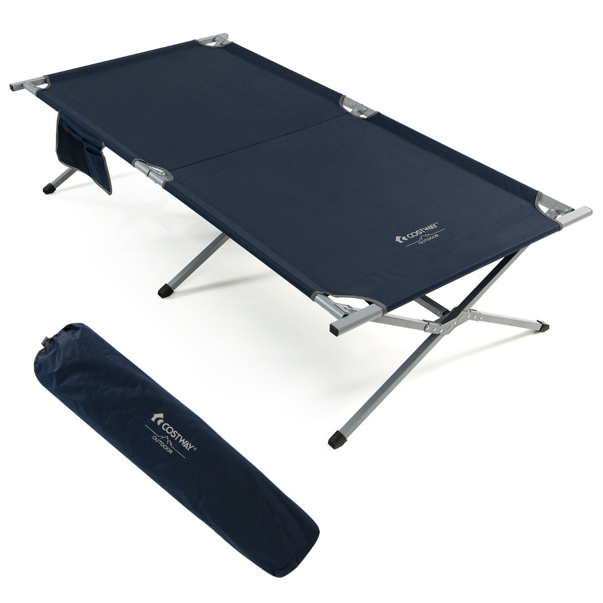 Cama de Campismo Dobrável Portátil Impermeável com Bolsa de Transporte Suporta 150 kg para Praia Escritório Convidados 214,5 x 106 x 49,5 cm Azul