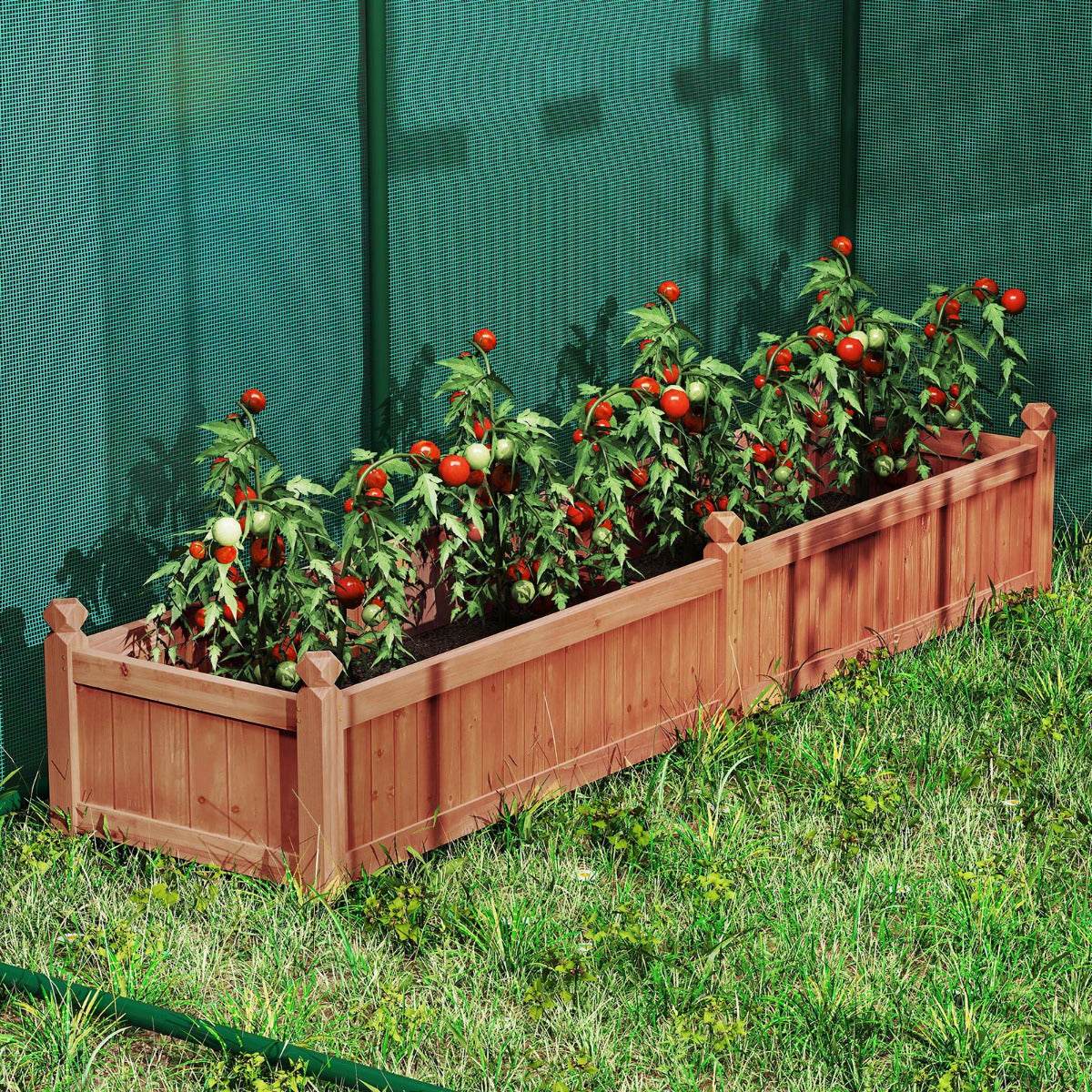 Cama de Jardim Elevada em Madeira Caixa de Plantas Grande com Divisor Sistema de Drenagem Forro Não Tecido para Cultivar Vegetais Flores Castanho