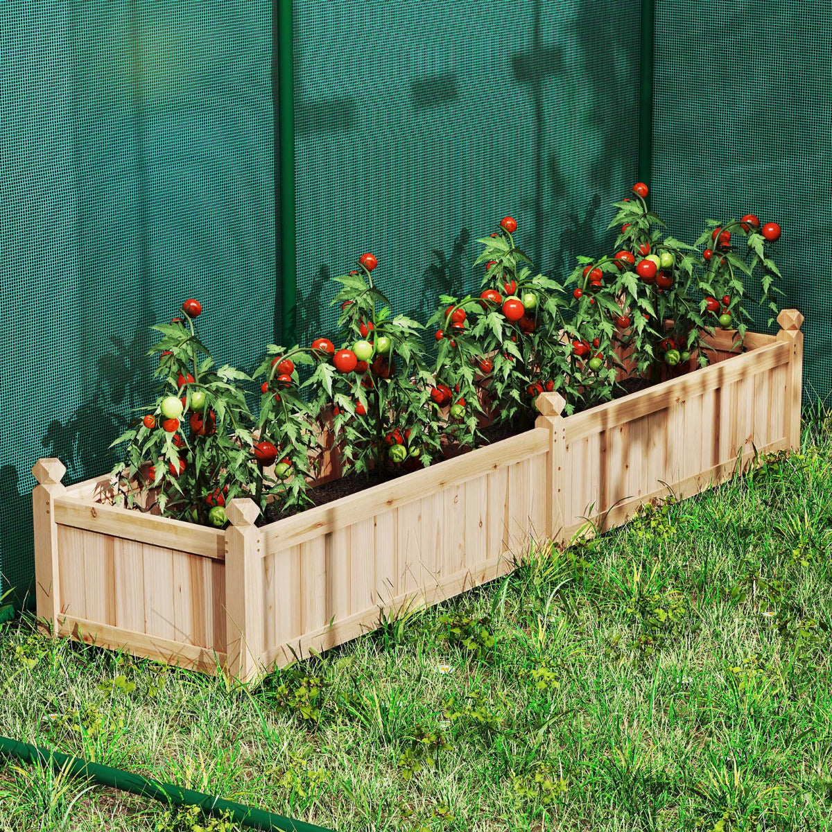 Cama de Jardim Elevada de Madeira Caixa de Plantas Grande com Divisor Sistema de Drenagem Forro Não Tecido para Cultivar Vegetais Flores Natural