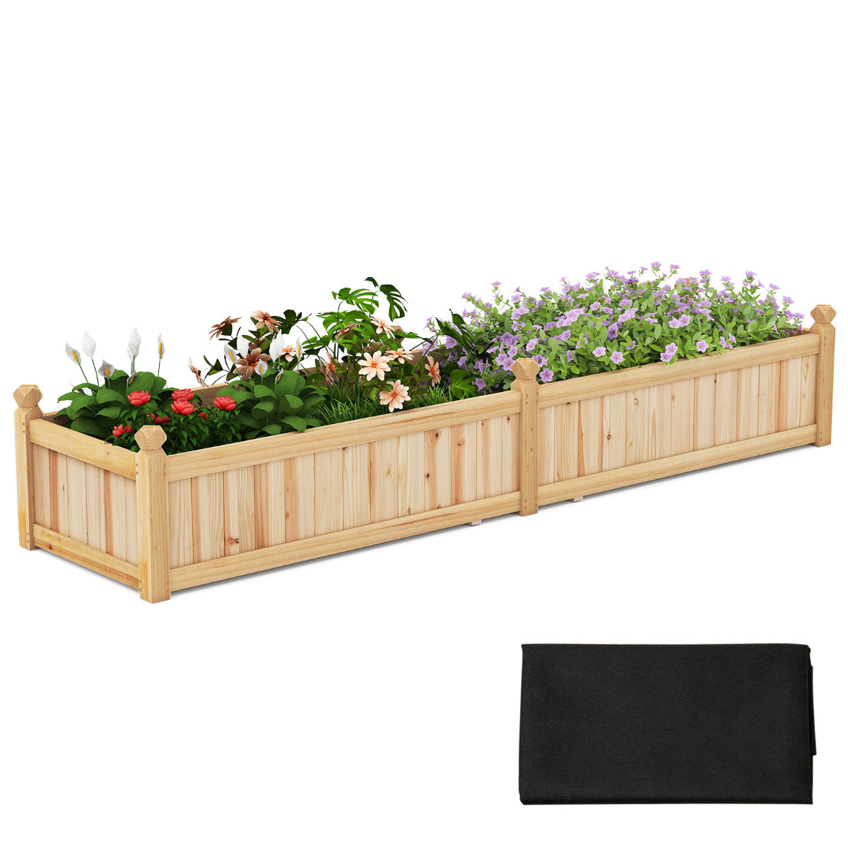 Cama de Jardim Elevada de Madeira Caixa de Plantas Grande com Divisor Sistema de Drenagem Forro Não Tecido para Cultivar Vegetais Flores Natural