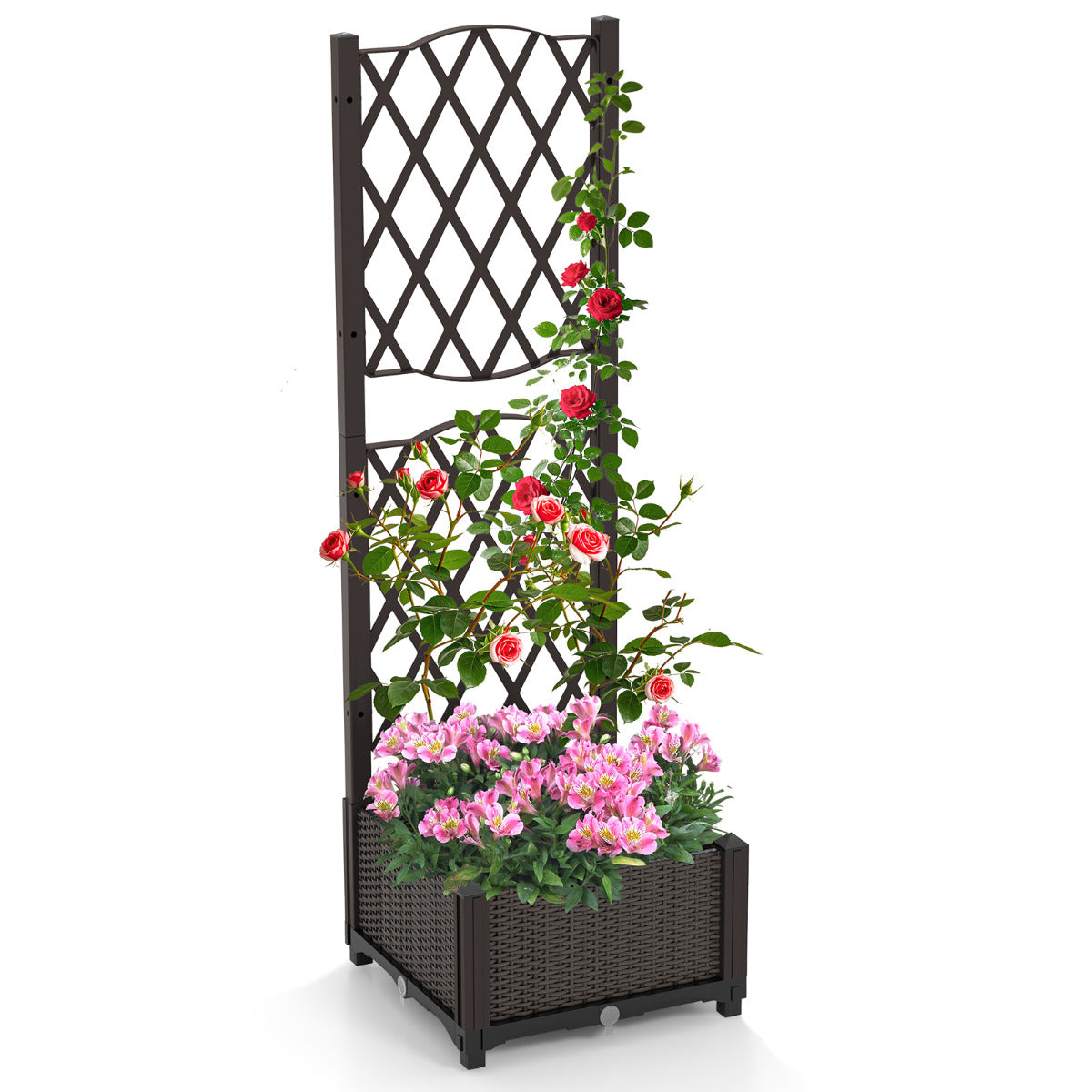 Cama de Jardim Elevada com Treliça Jardineira de Plástico para Exterior com Orifícios de Drenagem Vaso para Jardim Pátio
