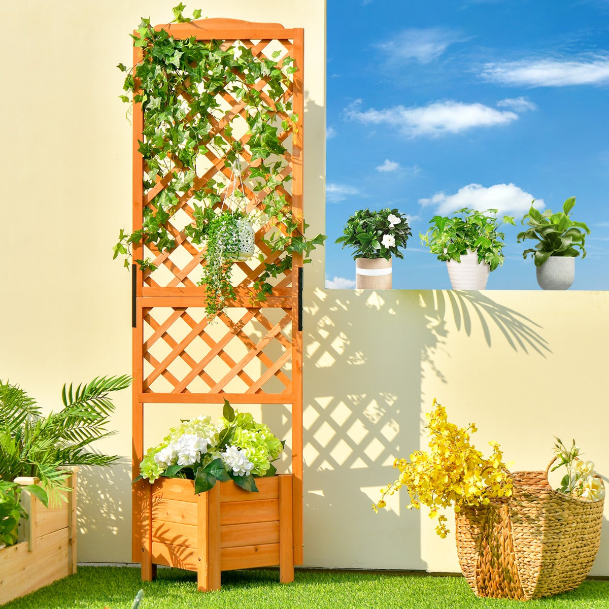 Cama de Jardim Elevada com Caixa de Plantação e Orifício de Drenagem - 180 cm, Laranja