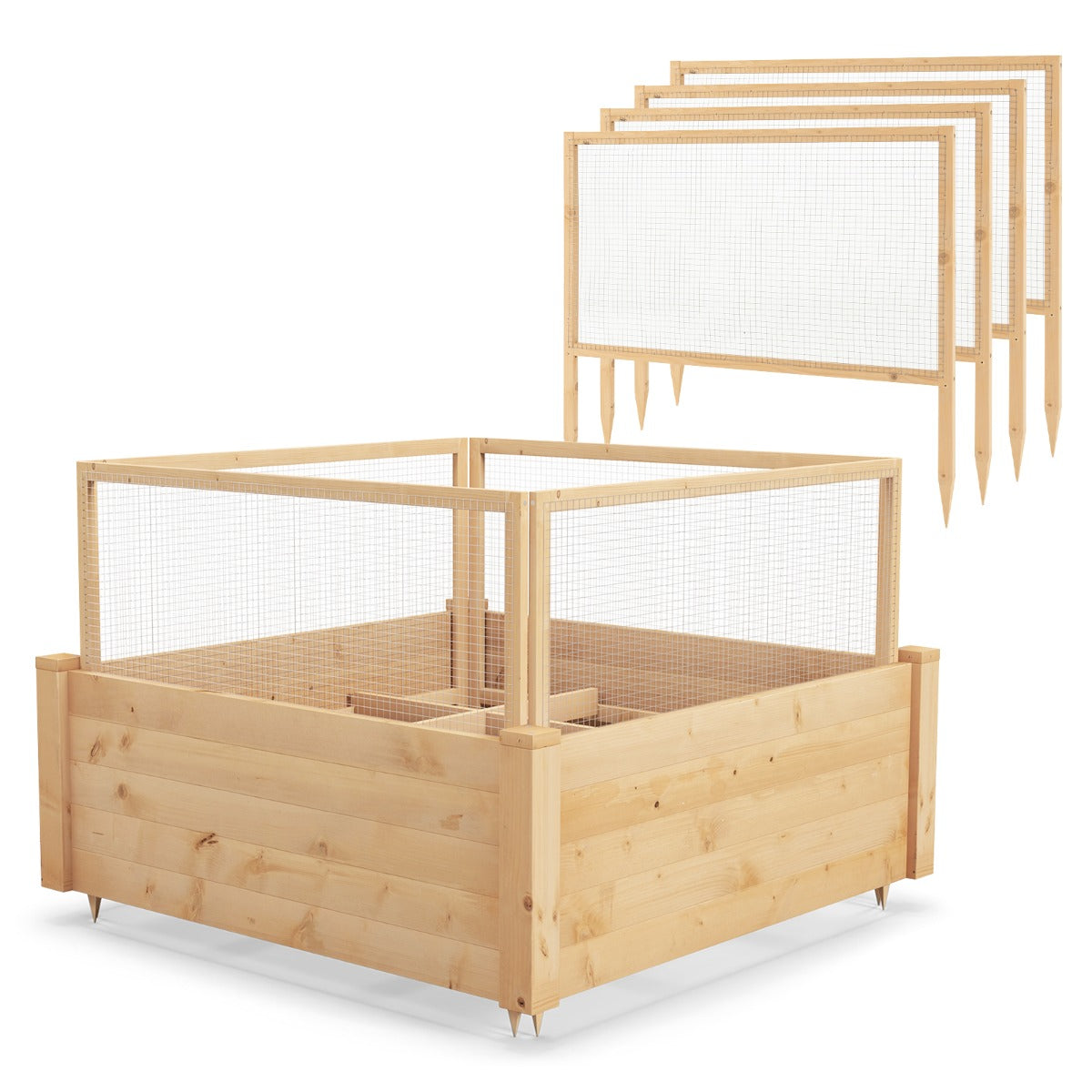 Cama de Jardim Elevada – 107 x 107 x 70 cm – Natural – Madeira de Abeto
