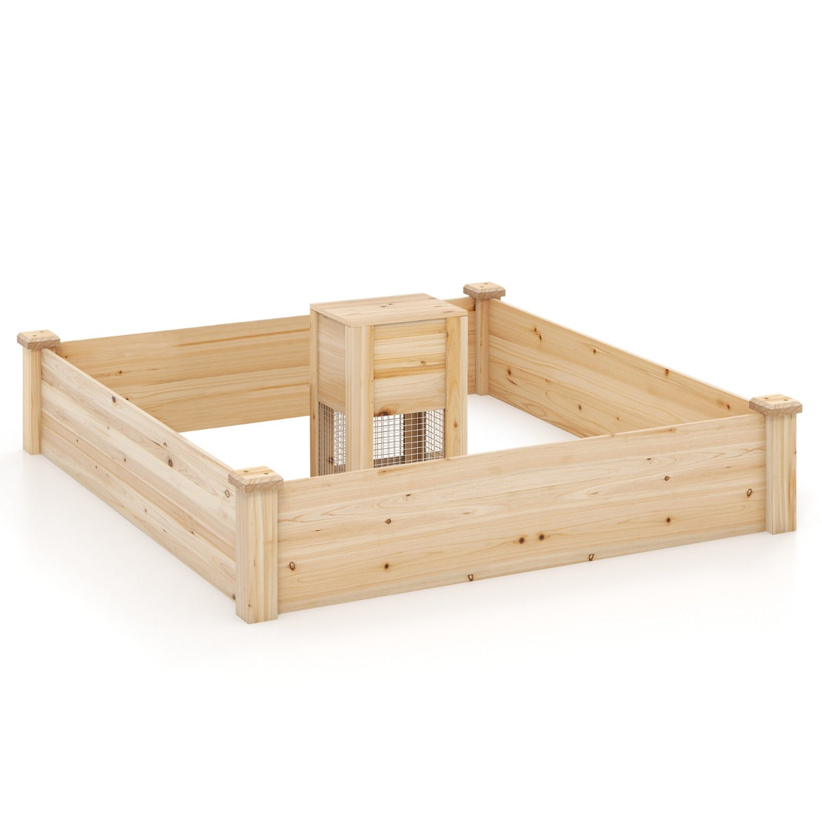 Macetero de Jardim Elevado com Compostor e Fundo Aberto Kit de Floreira de Madeira para Flores Plantas 24 x 124 x 25,5 cm Natural