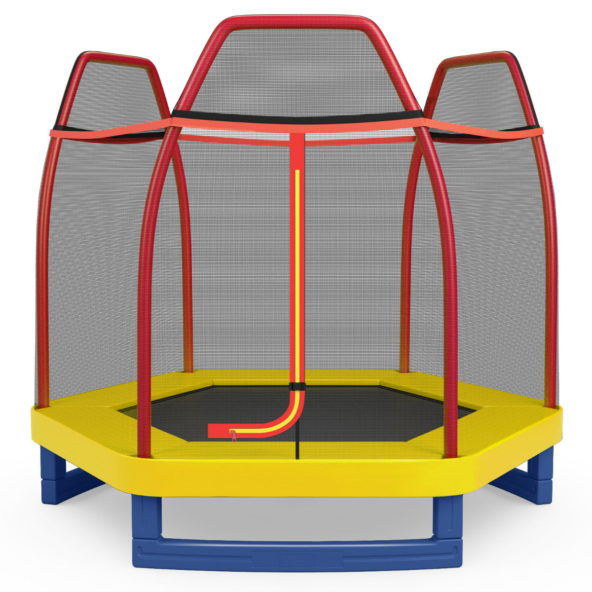 Cama Elástica 223 cm para Crianças com Rede de Segurança Estrutura em Aço Capacidade de Carga 150 kg Trampolim para Interior e Exterior Laranja