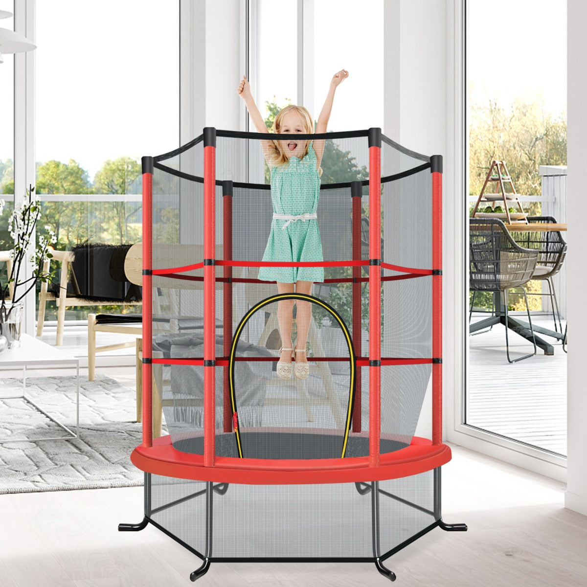 Cama Elástica para Crianças 191 cm com Rede de Segurança e Almofada de Molas Estrutura em Aço - Vermelho