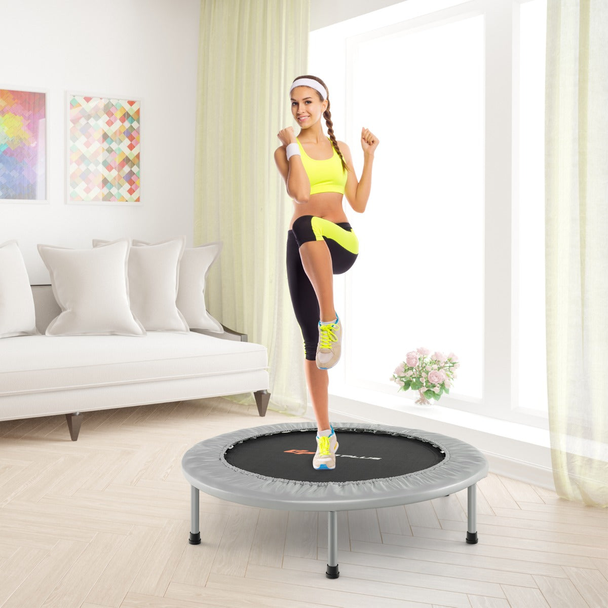 Cama Elástica Dobrável com Almofadas Elásticas e Molas para Cardio Equilíbrio Força 97 x 97 x 22,5 cm Prata