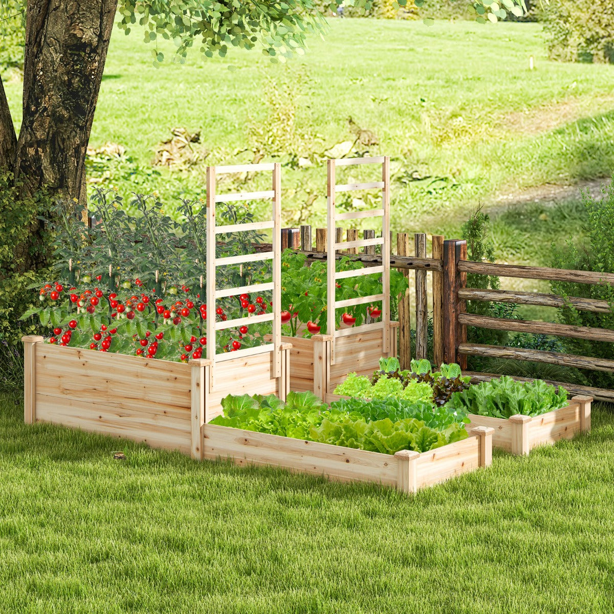 Cama de Jardim de 2 Níveis com Enrejado - Cultivo de Flores e Plantas