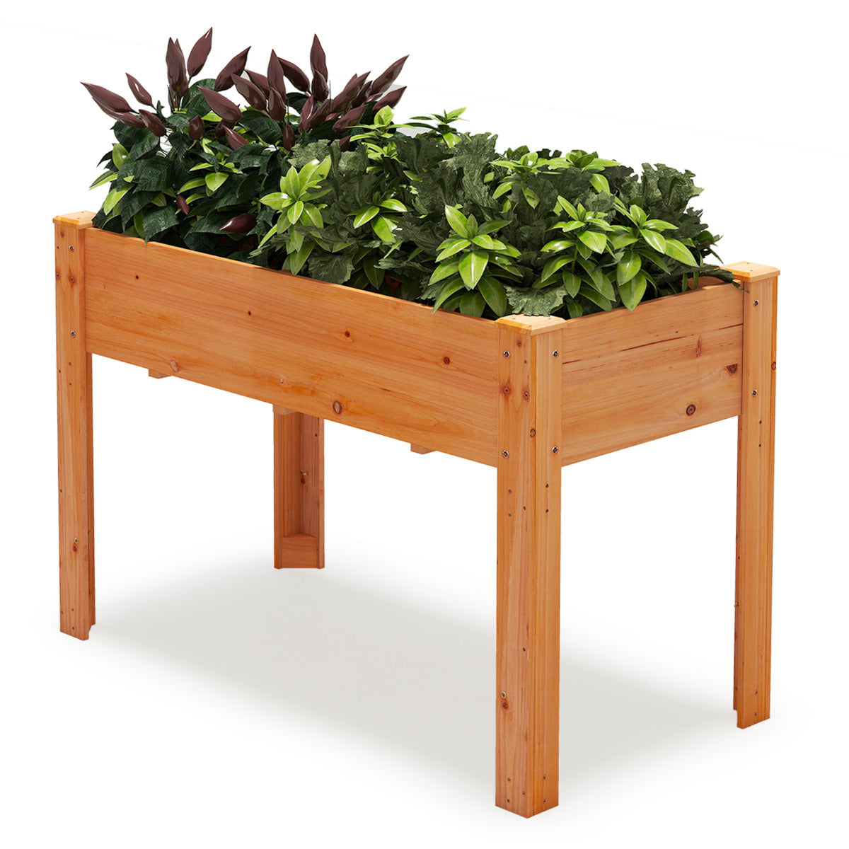 Cama Elevada para Jardim em Madeira com Pés Caixa de Plantas Elevada com Furos de Drenagem e Espaços para Frutas, Vegetais e Ervas Castanho