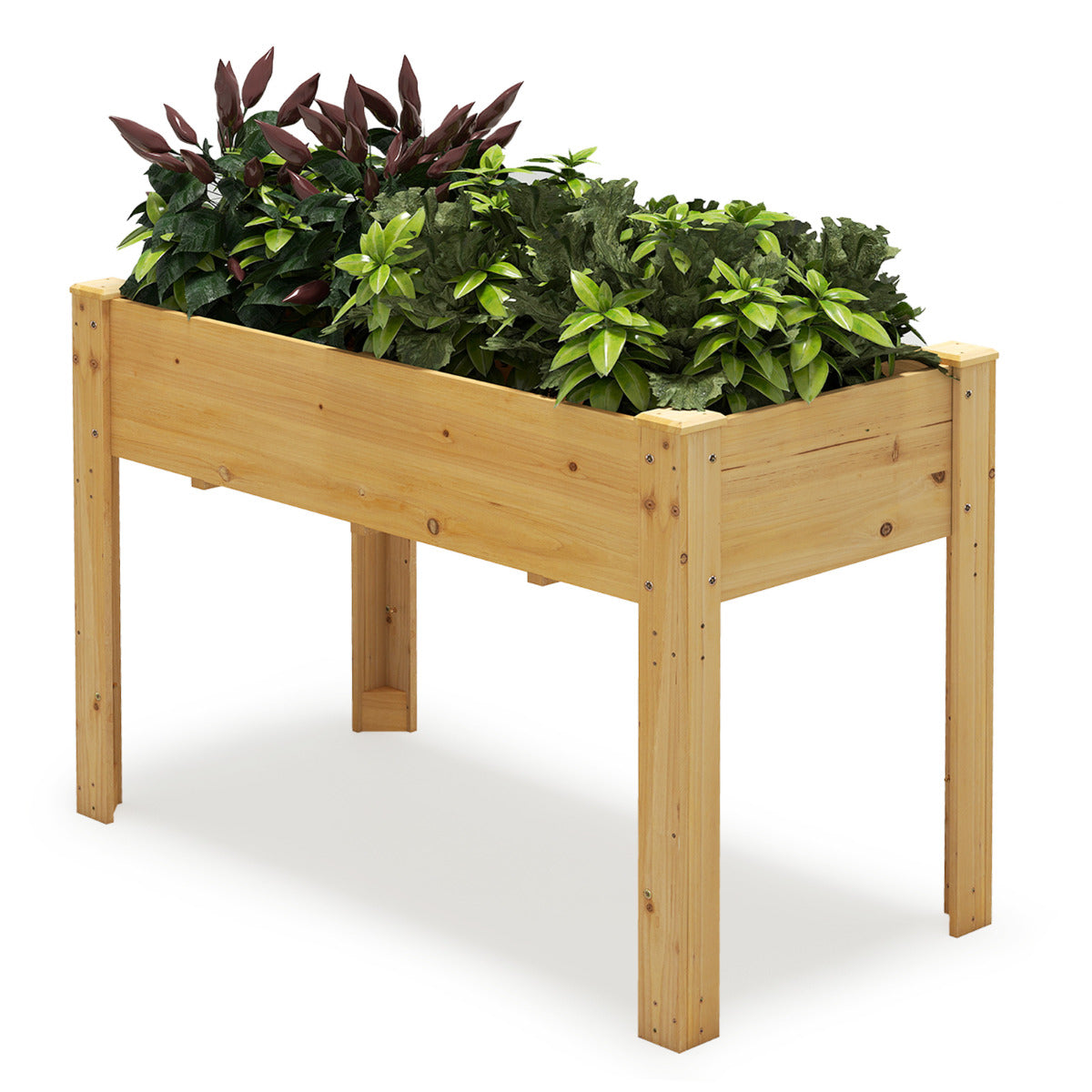Cama Elevada para Jardim com Pernas Caixa de Plantas Elevada em Madeira com Furos de Drenagem e Espaços para Frutas, Vegetais e Ervas Naturais